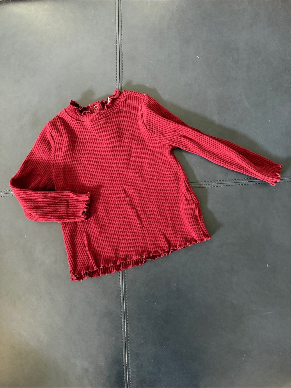 Girls' Ribbed Long-Sleeve Top in Deep Red